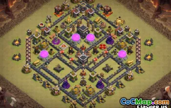 सीओसी टाउन हॉल 9 बेस लेआउट: खेती, ट्रॉफी और युद्ध के नक्शे #14575