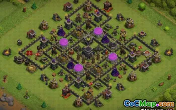 COC Town Hall 9 ბაზის განლაგება: ფერმები, ტროფები და რუქები #11524