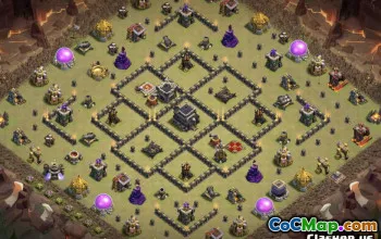 COC TOWN HALL 9 تخطيطات قاعدة: المنزل ، الكأس وخرائط الحرب #13096