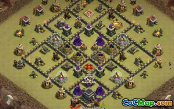 COC TOWN HALL 9 تخطيطات قاعدة: نسخ خريطة المنزل والحرب #13086
