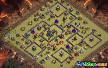 COC Town Hall 9 ბაზის განლაგება: მთავარი, ომის და ტროფის რუქები #11048
