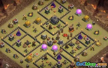 COC Town Hall 9 ბაზის განლაგება - სახლი, ომის და ტროფეის რუქები #11128