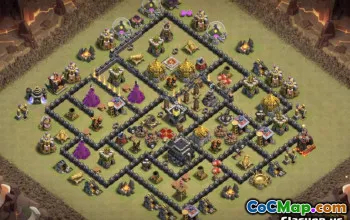 COC Town Hall 9 ბაზის განლაგება: მთავარი, ომის და ტროფის რუქები #12076