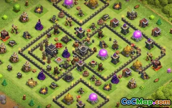 COC市政厅9基础布局：家庭，战争与奖杯地图＃13729