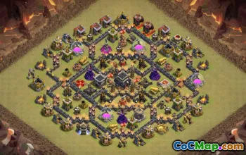 COC市政厅9基础布局：家庭，战争与奖杯地图＃14700