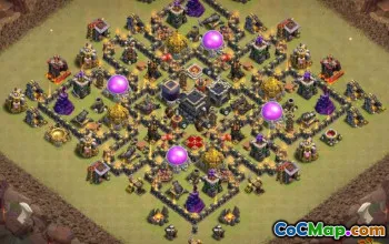 सीओसी टाउन हॉल 9 बेस लेआउट: हाइब्रिड, फार्मिंग, वॉर और अधिक #13764