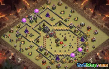 सीओसी टाउन हॉल 9 बेस लेआउट: हाइब्रिड और युद्ध के नक्शे #15670