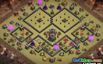COC Town Hall 9 ბაზის განლაგება: ბმულები ომის და ტროფის რუქებისთვის #11280