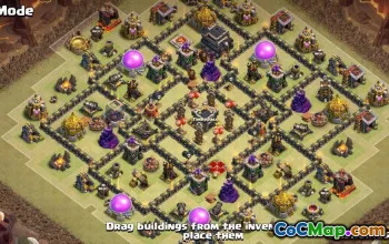 सीओसी टाउन हॉल 9 बेस लेआउट और घर गांव और युद्ध के लिए नक्शे #13491