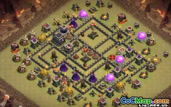 COC市政厅9的基本布局和战争和主场地图＃14393