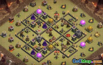 COC市政厅9基础布局和地图 - 家庭与战争基地＃13016