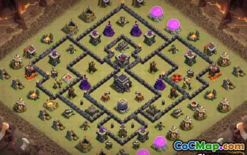 COC市政厅9基础布局和地图 - 家庭，战争，奖杯＃13723