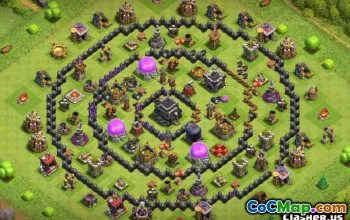 COC Town Hall 9 Layout di base: trofeo, ibrido e mappe #12765