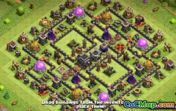 COC市政厅9基本布局：战争，农业和奖杯地图＃13759