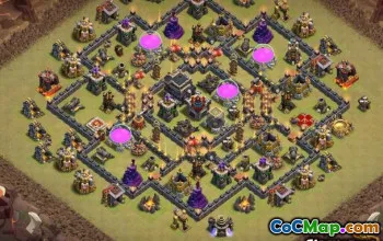 COC市政厅9基本布局：战争，农业和奖杯地图＃14082
