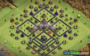 COC市政厅9基本布局：战争，奖杯和农业地图＃14313