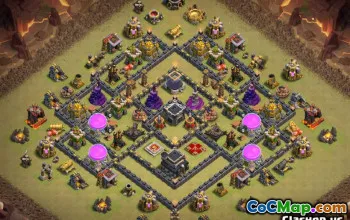 COC市政厅9基本布局：战争，奖杯和农业地图＃14608
