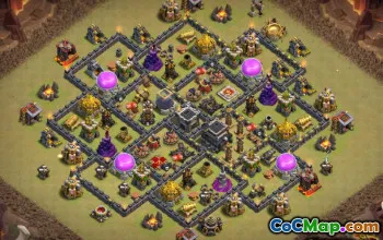 COC市政厅9基本布局：战争，奖杯和农业地图＃14646