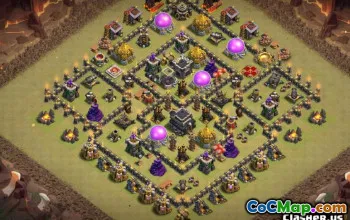 COC市政厅9基本布局：战争，奖杯和家庭地图＃13732
