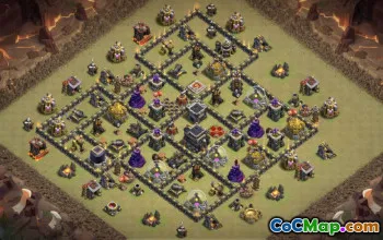COC市政厅9基本布局：战争，奖杯和家庭地图＃16351