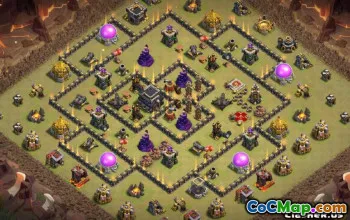 COC Town Hall 9 ბაზის განლაგება: ომი, ტროფი და სახლის სოფელი #10197