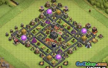 COC Town Hall 9 ბაზის განლაგება: ომი, ტროფი და სახლის სოფელი #11288