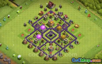 Farming Base TH7 - Anti 2 Stars Hybrid Design for COC 2025 #26264