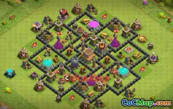 Optimized Town Hall 8 Hybrid Base: Anti 3 Star & Farming #20262