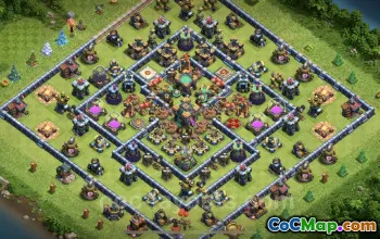 TH14 Farming Base Copy - Anti 3 Stars Hybrid Layout - COC #26038