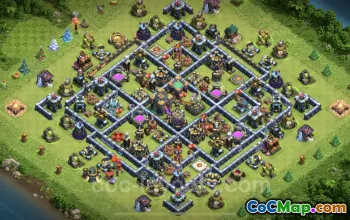TH14 Farming Base Copy | Hybrid Anti-Air Design - COC #21753