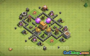 قاعدة الزراعة الهجينة المضادة لكل شيء TH4 - Clash of Clans #18070