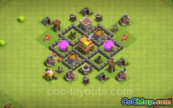 قاعدة الزراعة TH4 - مكافحة كل شيء هجين في Clash of Clans #18009