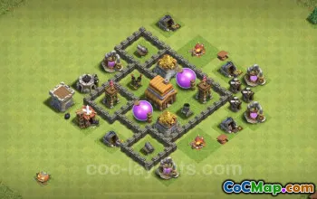 قاعدة الزراعة TH4 - تخطيط هجين للعبة Clash of Clans #18106
