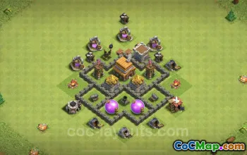 Design base trofeo TH4 - Layout ibrido per Clash of Clans #18093