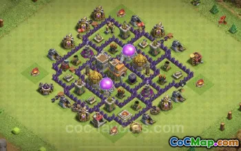 TH7 Farming Base Copy: Anti 2 Stars Hybrid Layout - COC #23994