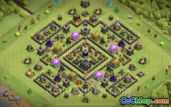 TH9 Farming Base Link: Anti 3 Stars Hybrid Design - COC #24758