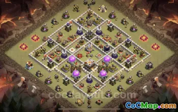 Top Anti 3 Star Hybrid TH11 War Base with Link - COC #25358