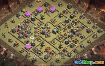 Top Anti 3 Star TH14 War Base Link - Hybrid Strategy COC #26023