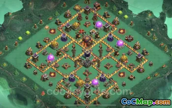 Top Anti 3 Stars TH10 Hybrid Base with Link for COC #24896