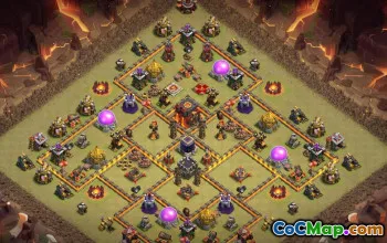 COC Town Hall 10 ბაზის განლაგება: მეურნეობა, ომი და ტროფი #15739
