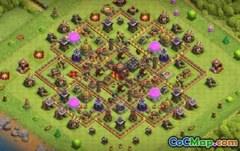 CoC Town Hall 10 საბაზისო განლაგება მეურნეობისა და ტროფებისთვის #16499