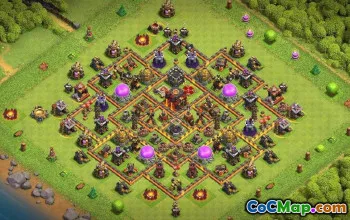 Top CoC Town Hall 10 ბაზის განლაგება და რუქები მეურნეობისა და ტროფეებისთვის #16406