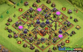 最高COC市政厅10的基本布局和地图，用于农业和奖杯＃9835