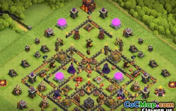 最高COC市政厅10战争＃9956的基本布局和地图