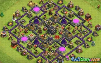 Top Coc Town Hall 9 ბაზის განლაგება მეურნეობისა და ტროფეებისთვის #10696