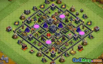 Top Coc Town Hall 9 ბაზის განლაგება მეურნეობისა და ტროფეებისთვის #11293