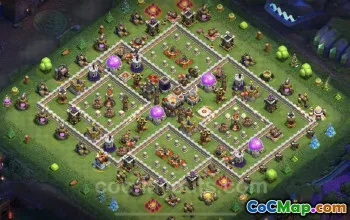 Top Hybrid TH11 Base Copy with Max Levels & Link - COC #20329