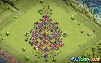 Top TH6 Farming & Defense Base Layout e4sug #57162