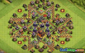 Top Town Hall 10 Layout e collegamenti di base per COC #12648