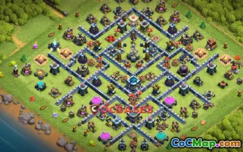 Top Town Hall 13 Base: Symmetric & Anti 3 Star Design #20187